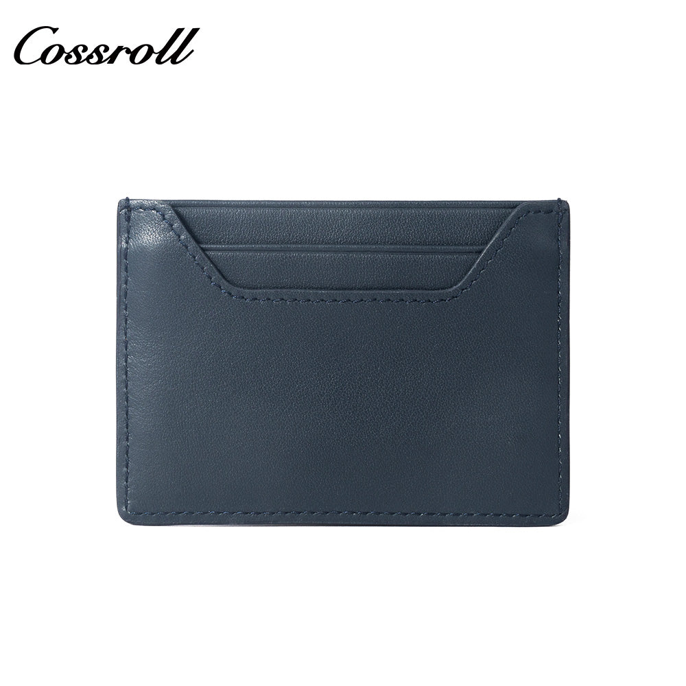 Solid Navy Genuine Leather Card Holder, Slim Multi-Slot Cowhide Card Case, Portable Mini ID Card Organizer