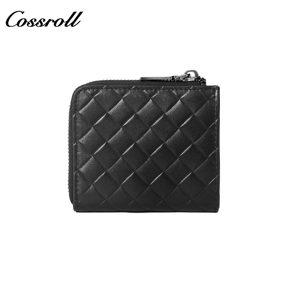 Diamond Quilted Genuine Leather Mini Zipper Card Wallet for Men & Women, Multi-Slot Coin Purse, Portable Short Purse for Daily Commute & ID Documents