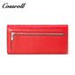 Waxed red long women's leather wallet