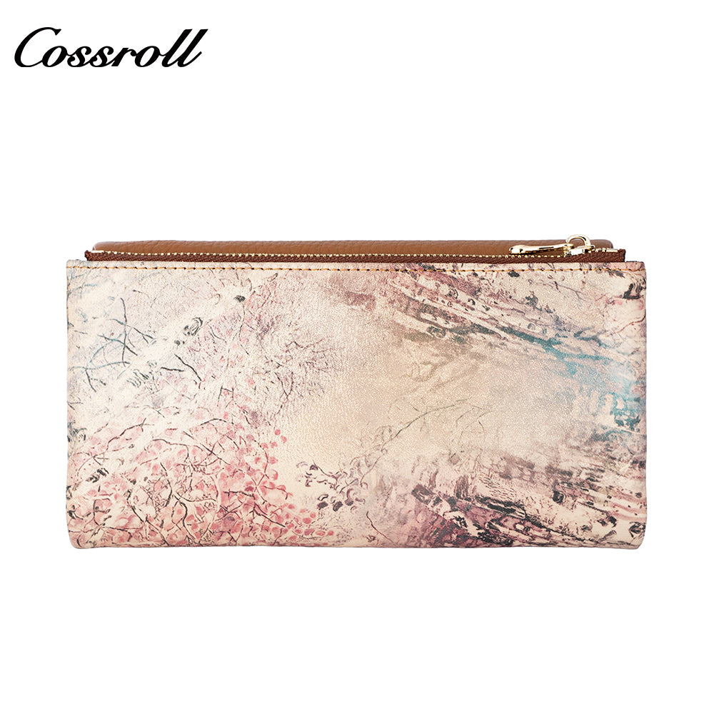 Wallet leather women's foreign trade long leather splicing money clip large capacity head layer cowhide wallet
