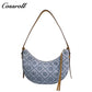 Women's Vintage All-Over Jacquard Crescent Underarm Bag, Denim Print Shoulder Bag with Adjustable Strap, Monogram Casual Mini Handbag for Daily Commute