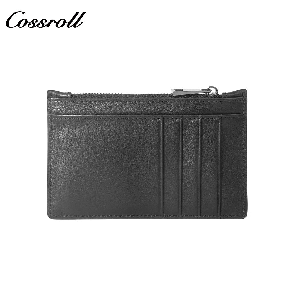 Genuine Leather Ultra Slim Zipper Card Holder, All-in-One Coin & Credit Card 2-in-1 Mini Portable Wallet for Men & Women