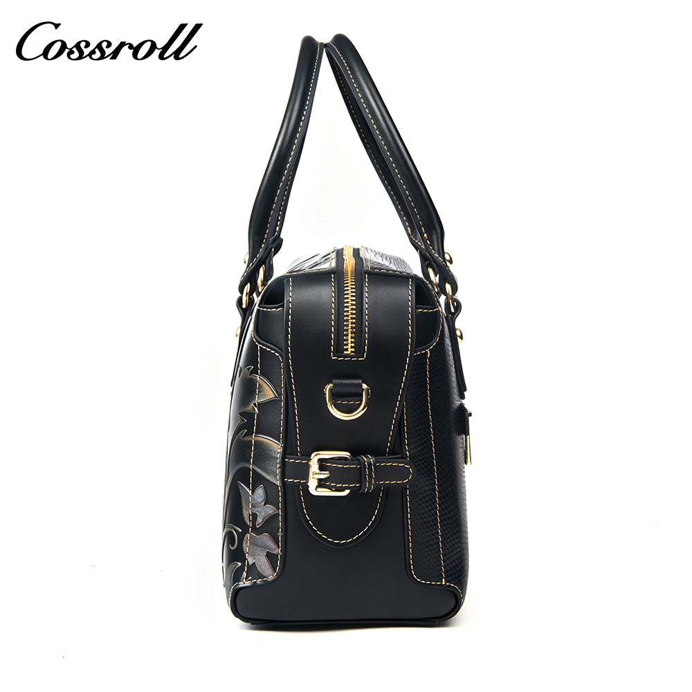 Vintage Embossed Leather Boston Bag for Women, Handbag & Crossbody Purse, High-End Large Capacity Commuter Bag