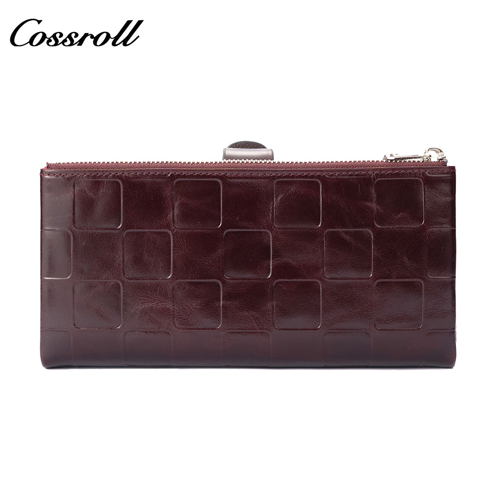 Genuine leather women's wallet with clasp, large-capacity long card holder, European and American fashion clutch