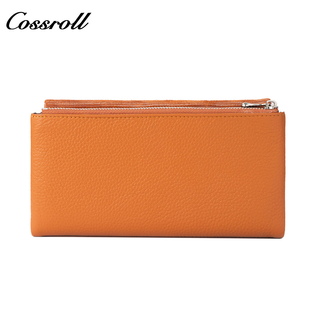 Women's Genuine Leather Coin Purse, Two-Tone Splice, Long, Large Capacity, Multi-Functional Card Holder