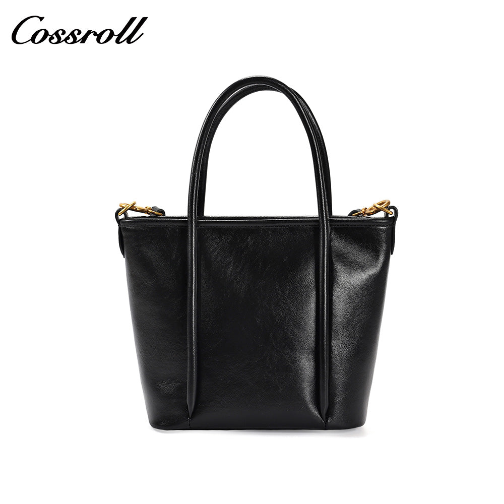 Women's Waxed Cowhide Handheld Tote Bag, Versatile Shoulder & Crossbody Commuter Bag