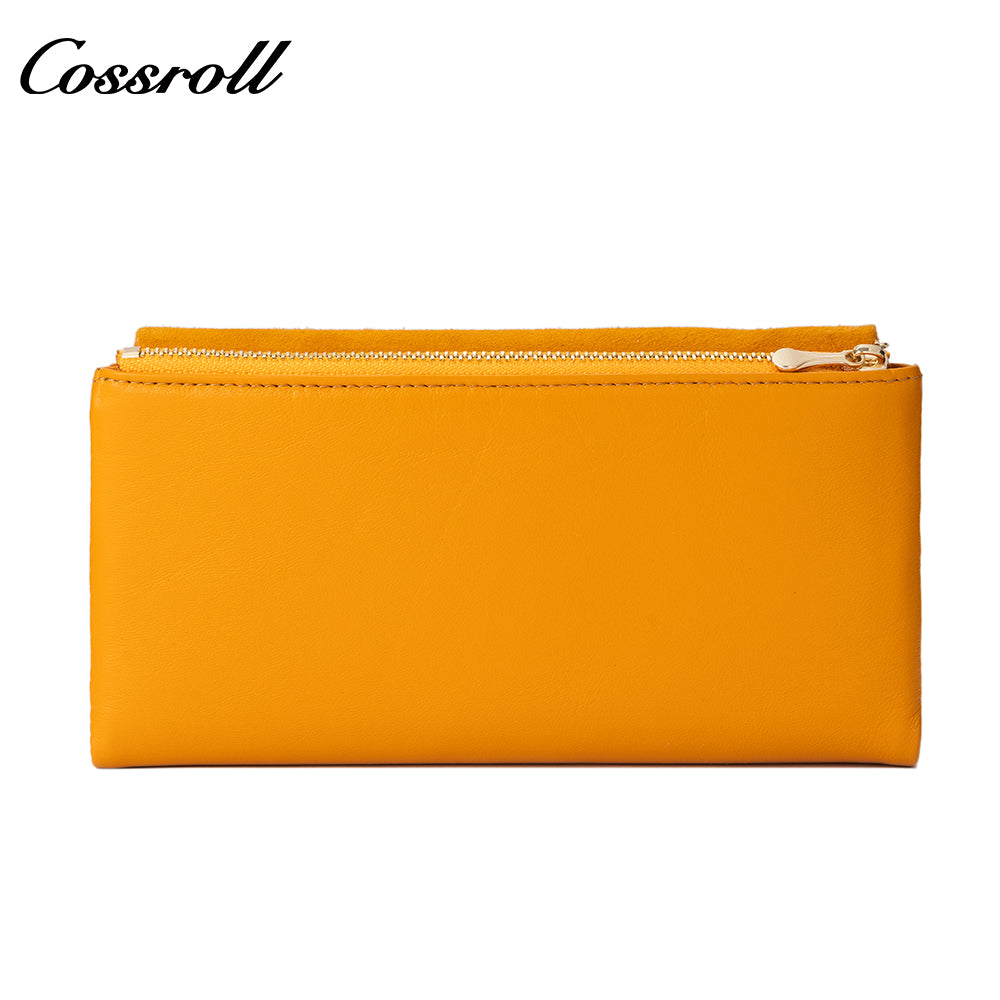 Women's long wallet with multiple card slots, coin purse, suede zipper, US dollar compartment