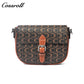 Vintage C Monogram Saddle Bag for Women, Contrast Brown Leather Buckle Flap Crossbody Shoulder Purse