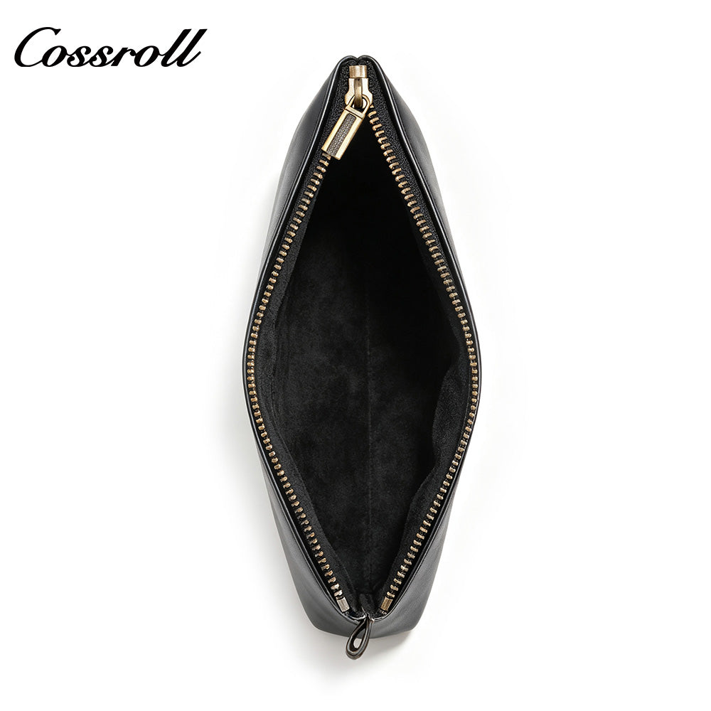 Genuine Leather Zipper Clutch, Minimalist Cowhide Pouch for Phone, Coins & Small Items