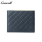 Diamond Quilted Embossed Genuine Leather Men's Wallet, Slim Business Bifold Purse with Contrast Bright Yellow Lining