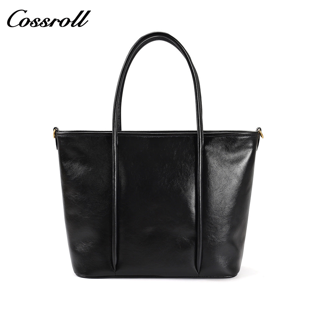 Women's Waxed Cowhide Large Capacity Tote Bag, Vintage Commuter Handbag, Shoulder & Crossbody Bag with Detachable Strap
