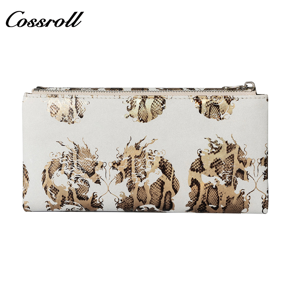 Leather women's purse Multi-functional pattern fashion short long cowhide wallet multi-card holding bag factory custom