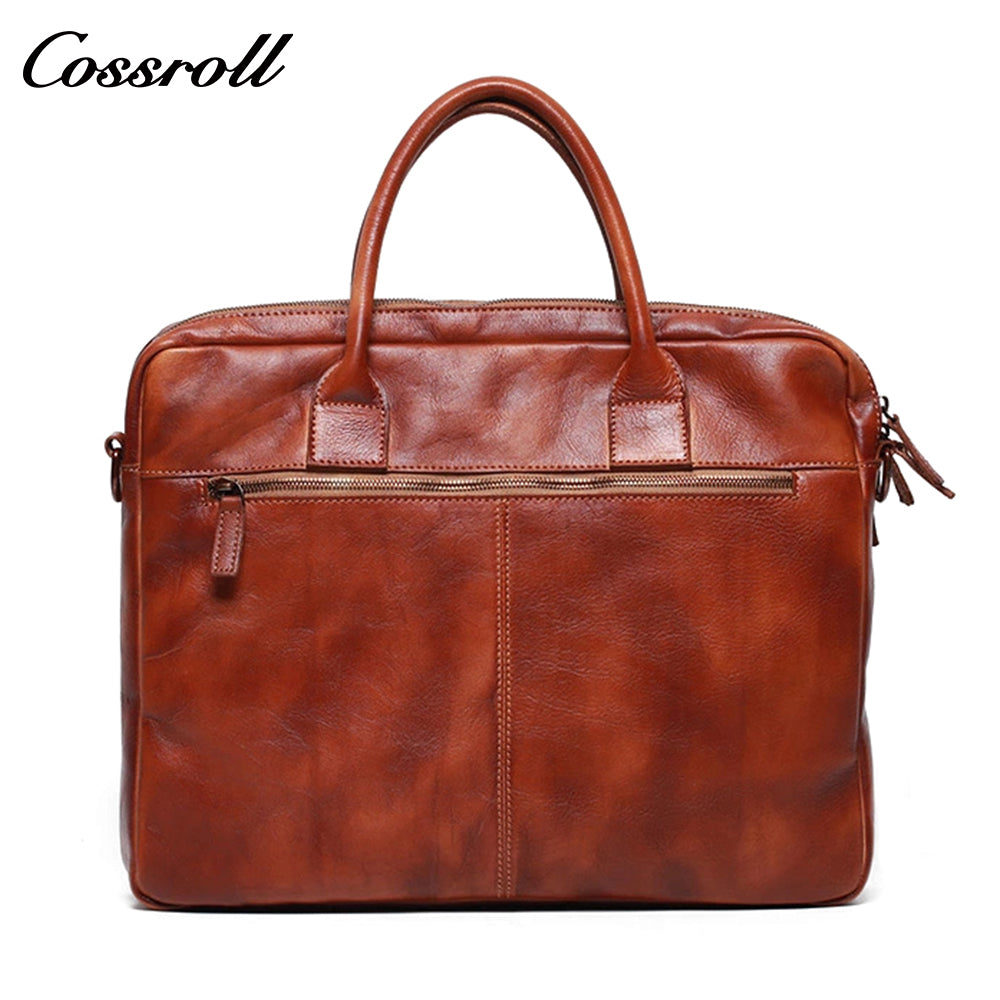 Crazy horse skin hand-painted handbag Vintage men's diagonal back layer cowhide leather bag Business briefcase