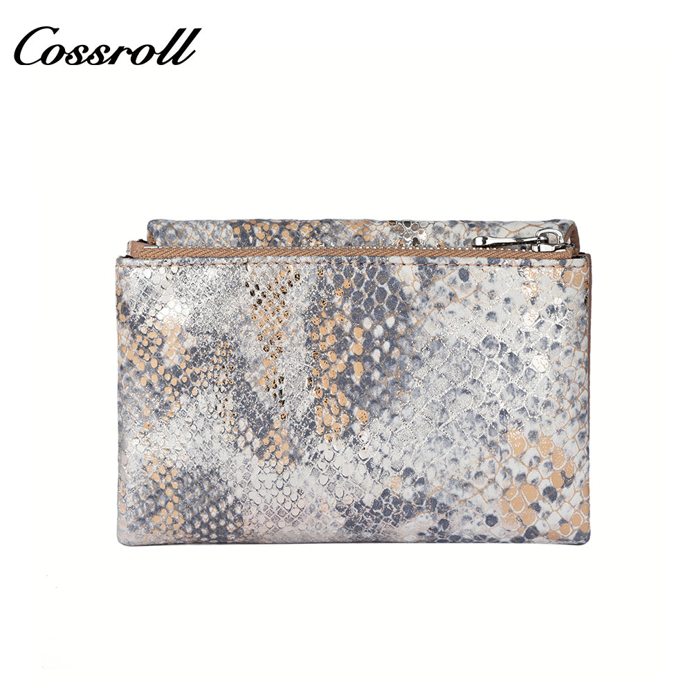 Genuine Leather Women's Luxury Wallet, Snake Pattern, Multiple Card Slots, Zipper Coin Purse