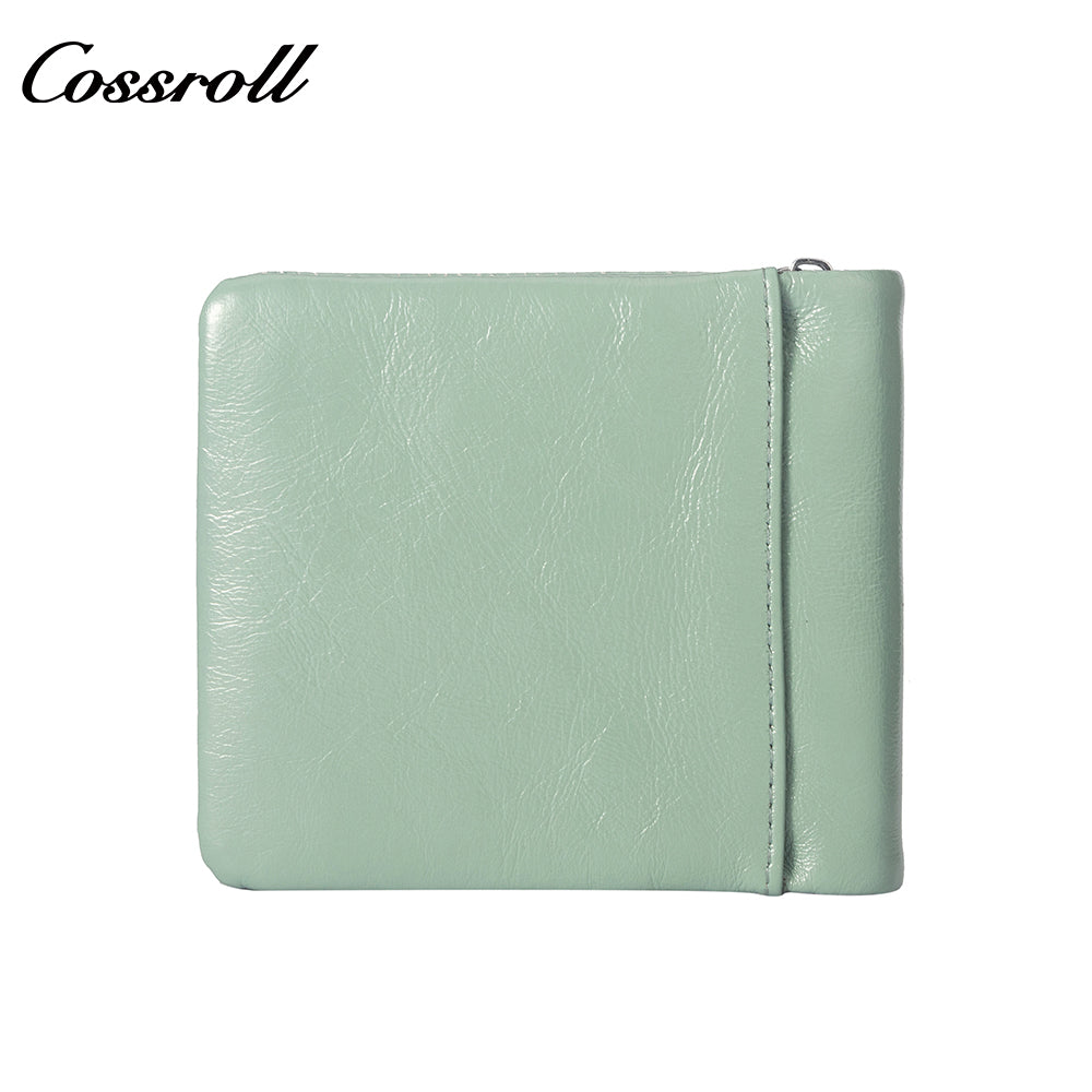 New leather women's long purse zipper wallet Large capacity waxed cowhide coin purse card bag factory custom