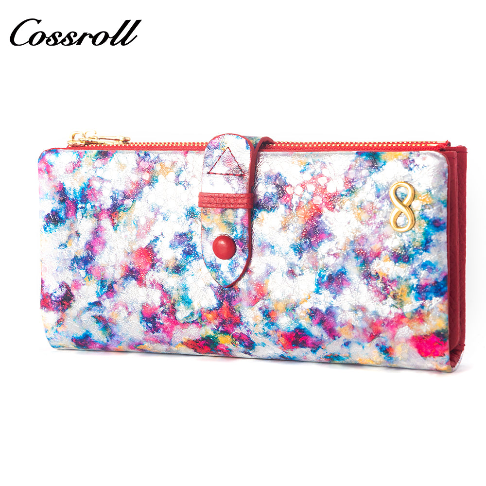 Most Popular best brand leather long  wallet female printing Genuine Leather