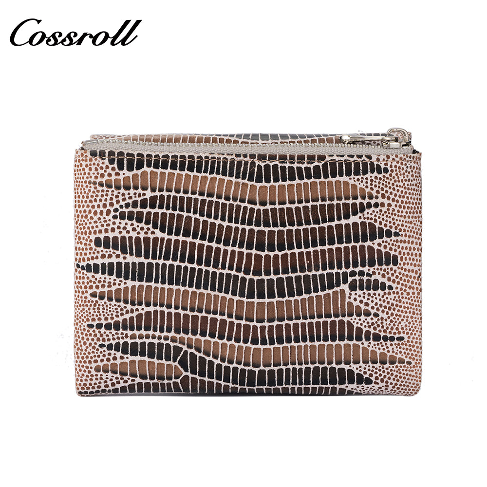 Women's Short Wallet, Genuine Leather, Fashion Embossed Lizard Skin Card and Coin Purse