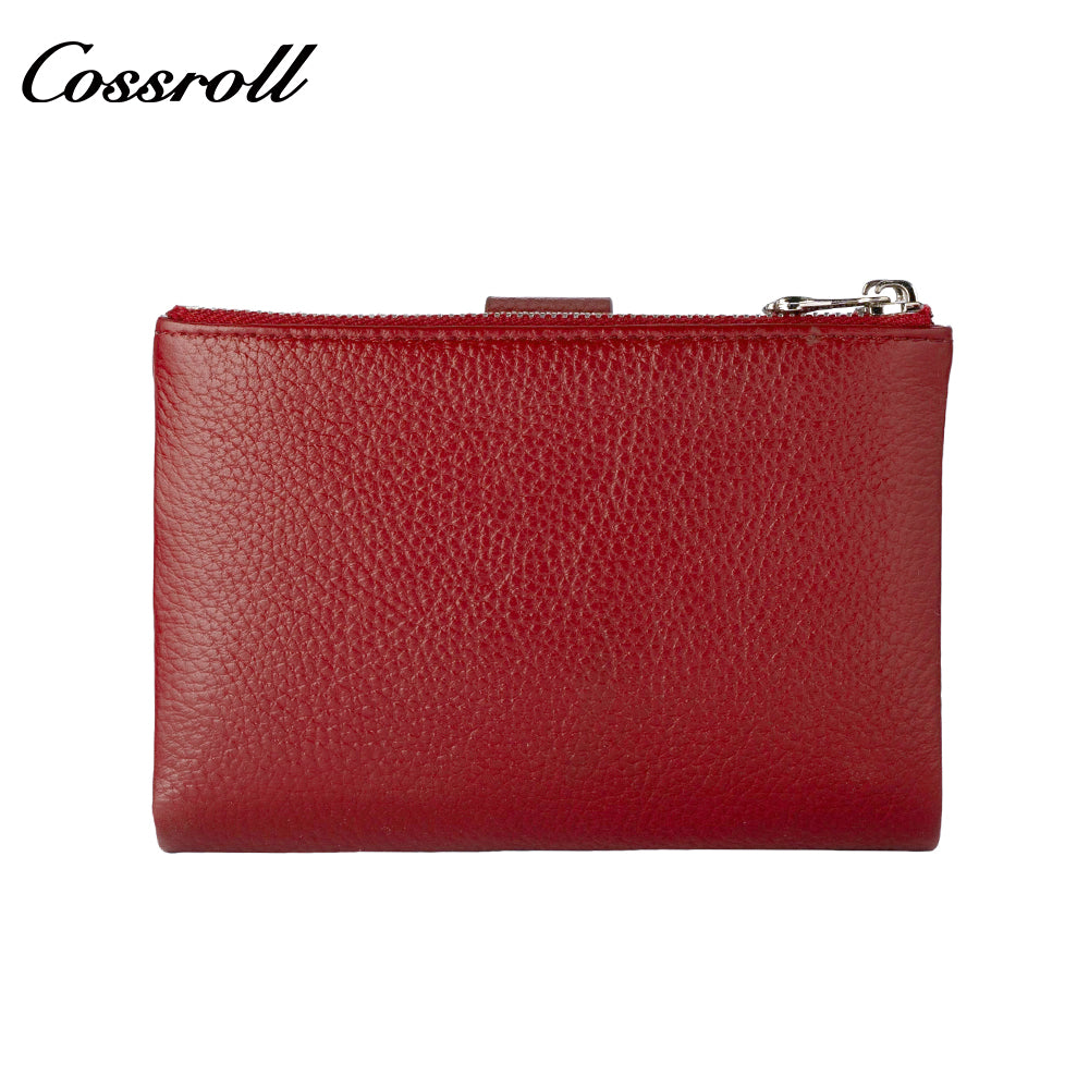 Women's leather cropped wallet, buckle wallet, versatile double-zip coin purse