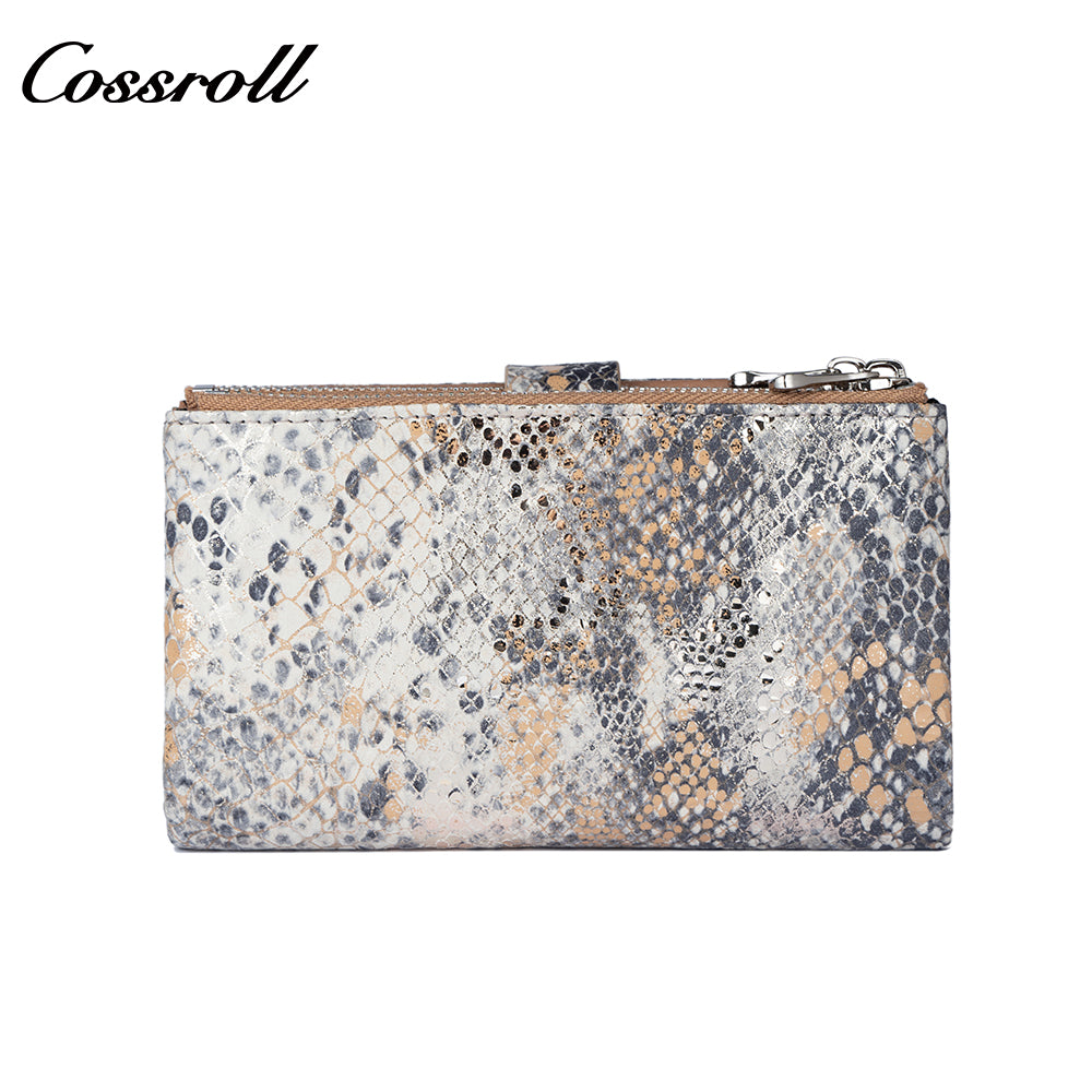 Women's Wallet, Litchi Grain Soft Leather, Zipper and Snap Closure, Animal Print Wallet