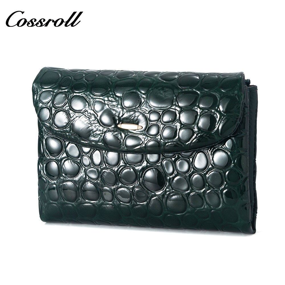 2023 new women's cowhide purse change fashion patent leather card bag large capacity money clip factory custom