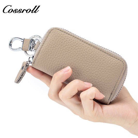 Car key bag men's and women's leather universal simple zipper bag Creative waist hanging cowhide car key protective cover