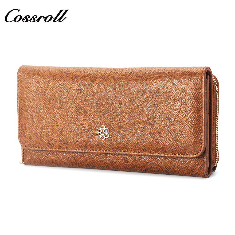 Leather women's purse Multi-functional pattern fashion short long cowhide wallet multi-card holding bag factory custom