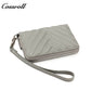 Chevron Quilted Genuine Leather Wristlet, Women's Litchi Grain Cowhide Coin Card Purse, Mini Zipper Hand Pouch
