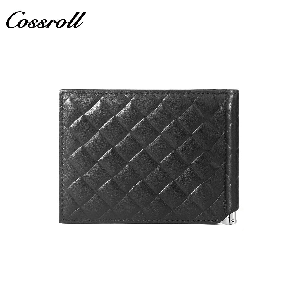 Men's Diamond Quilted Genuine Leather Money Clip Wallet, Ultra Slim Bifold Multi-Slot ID & Card Holder