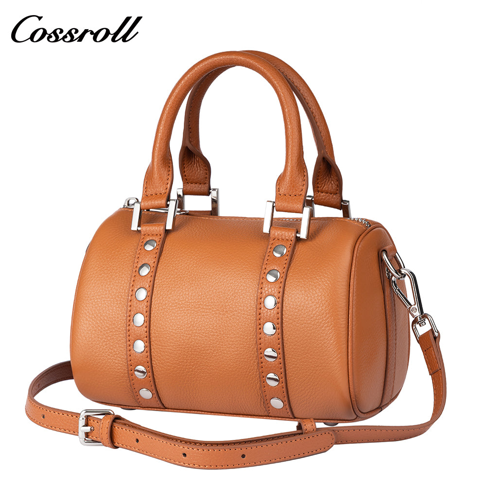 Top-grain leather Boston bag, premium vintage handbag for women, can be carried by hand, on the shoulder, or crossbody