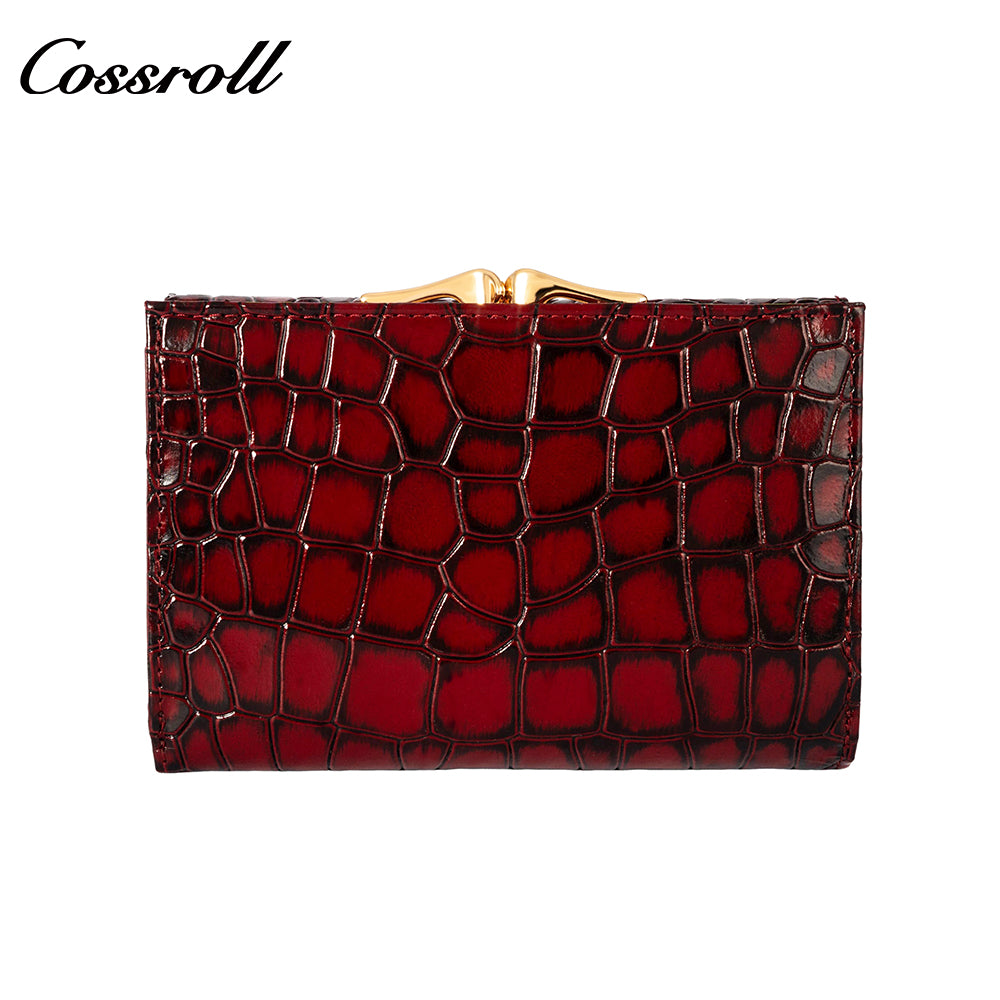 Cross-border 2024 Fall Women's Short wallet Euro-American style crocodile buckle three-fold coin wallet