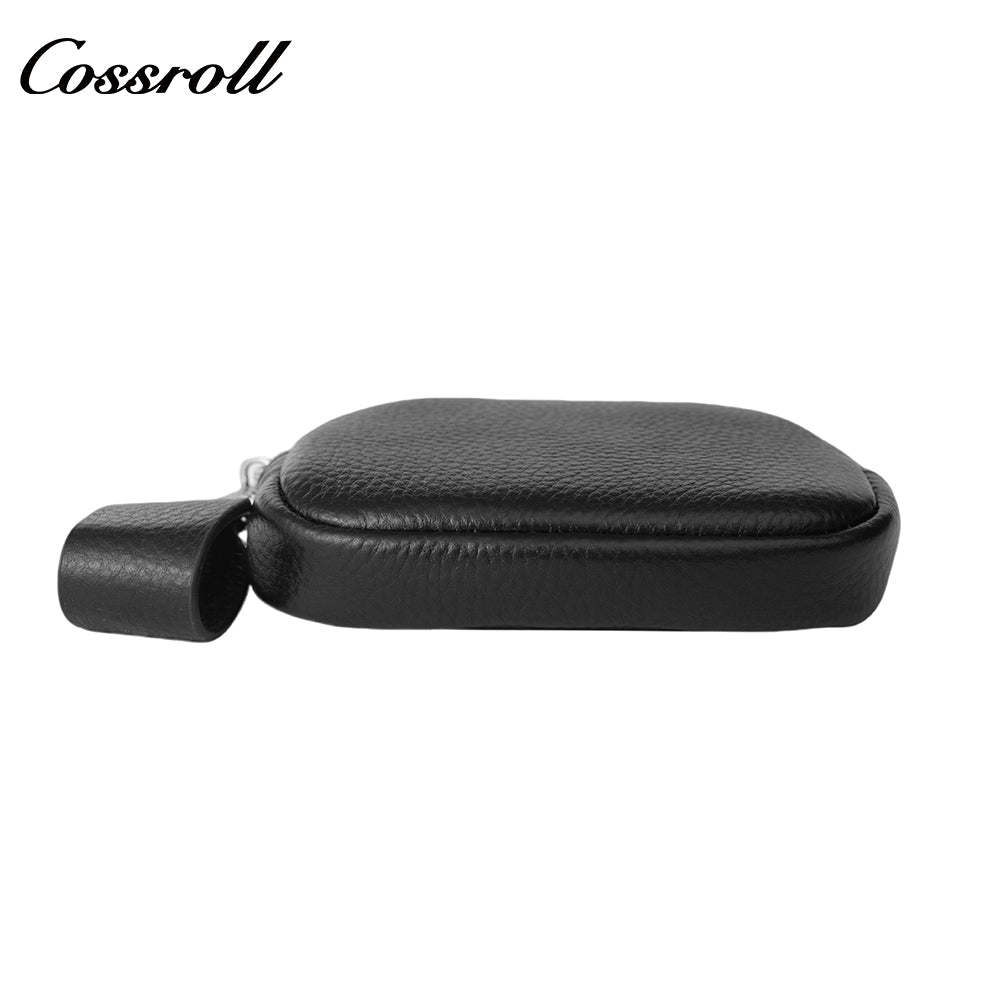 Genuine Leather Wallet for Women, Mini Zip Key Holder, Pebbled Grain Shell-Shaped Bag