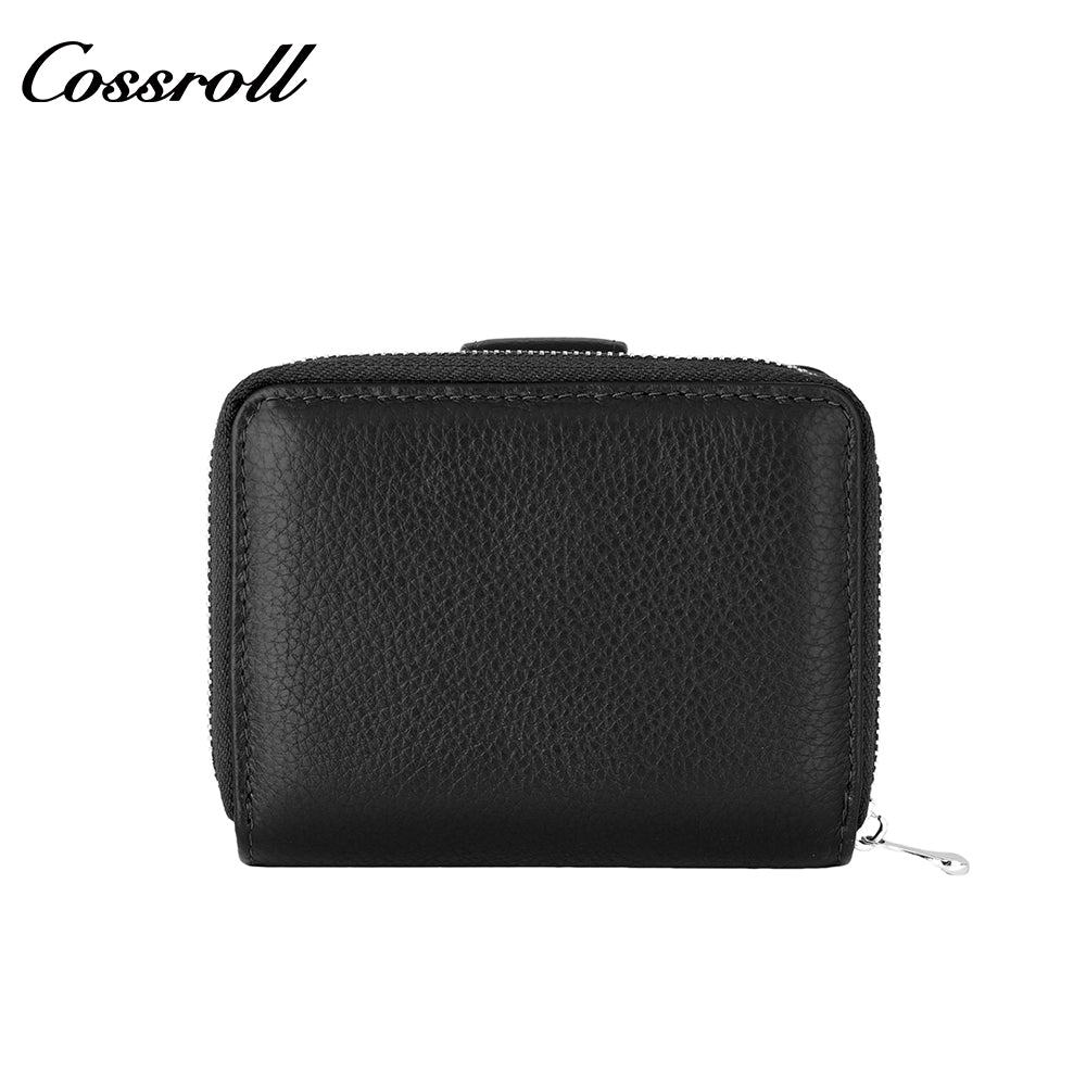 Men's Wallet Cowhide England Business Men Solid Color Photo ID Coin Zipper Short Wallet