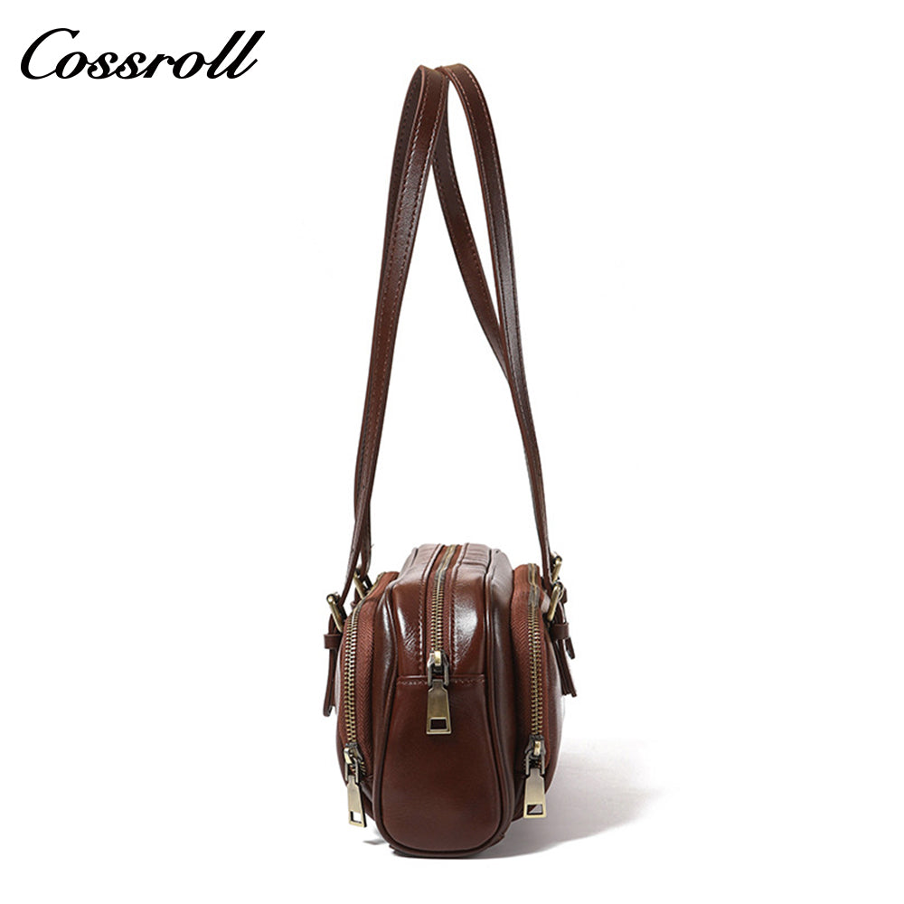 Genuine Leather Women's Bag Retro Bowling Niche Premium Sense Fashion Hundred Simple Armpit Bag Export Biker Mini Bag