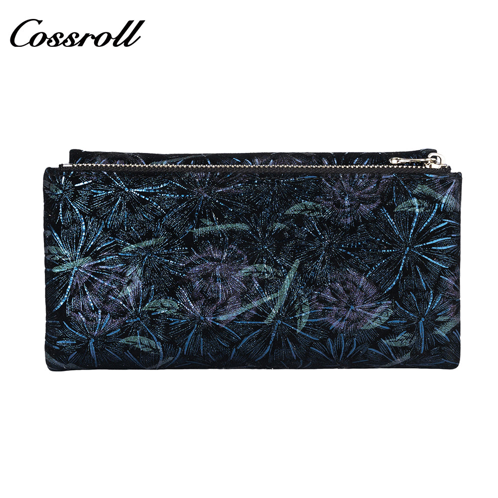 Leather women's purse Multi-functional pattern fashion short long cowhide wallet multi-card holding bag factory custom