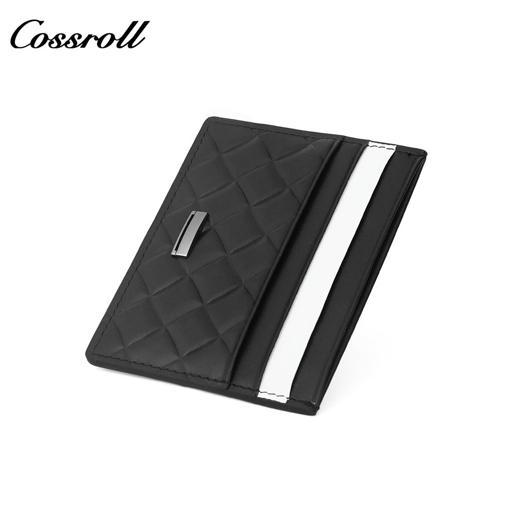 Slim Genuine Leather Card Holder with Diamond Quilted Embossing, Multi-Slot ID & Business Card Case
