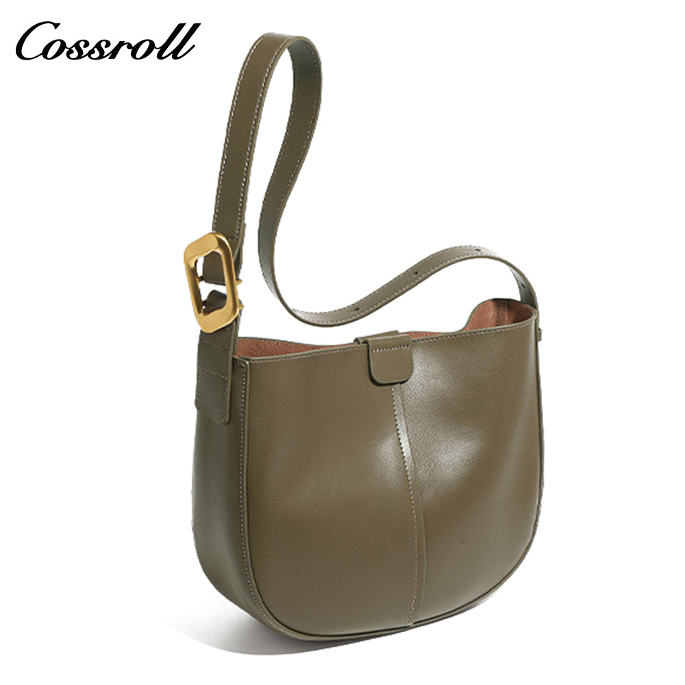 2024 new Korean semi-round saddle bag small fashion leather single shoulder crossbody cowhide female bag simple casual bag