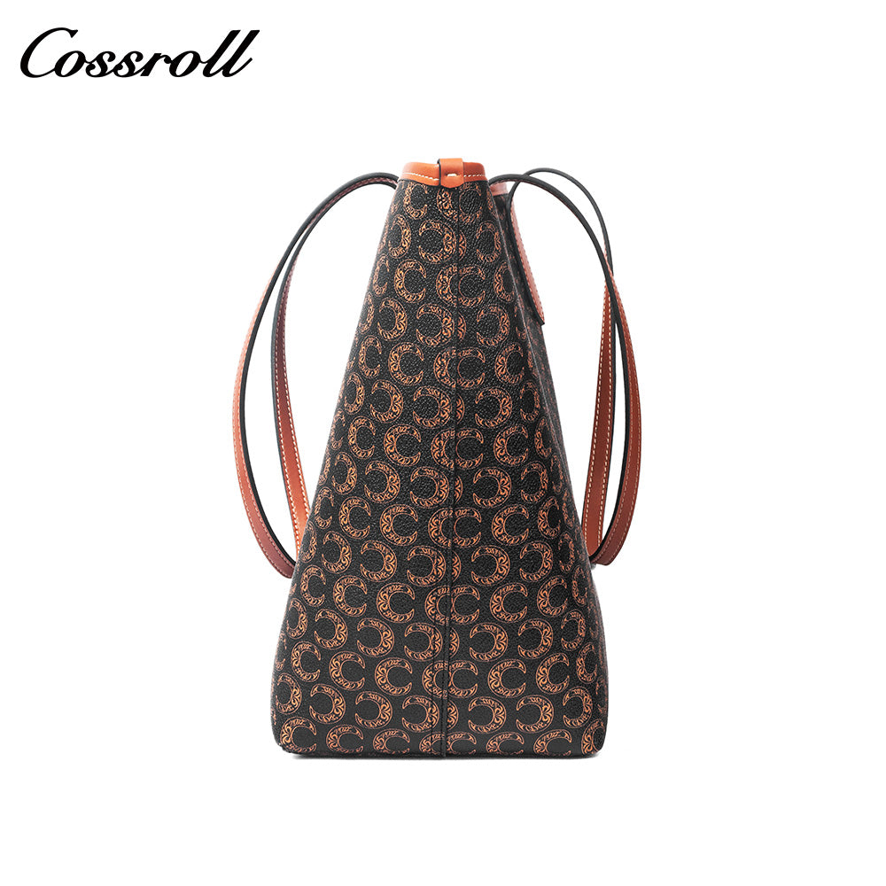 Women Vintage C Monogram Genuine Leather Tote Bag, Large Capacity Commuter Shoulder Handbag