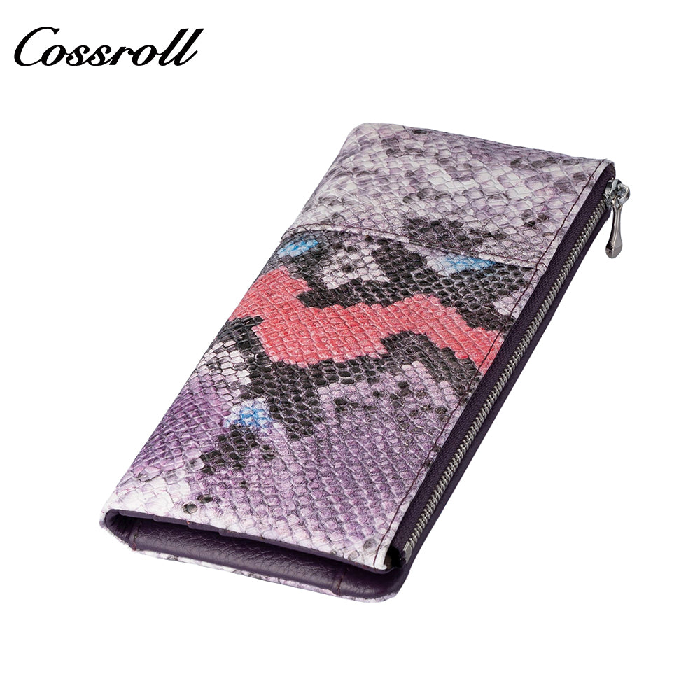 Women's wallet European and American vintage single zipper wallet snake print fashion large capacity card case