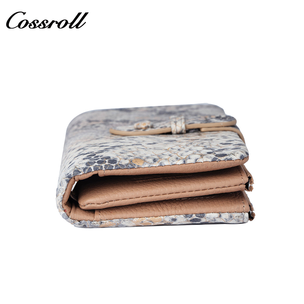 Women's Wallet, Litchi Grain Soft Leather, Zipper and Snap Closure, Animal Print Wallet