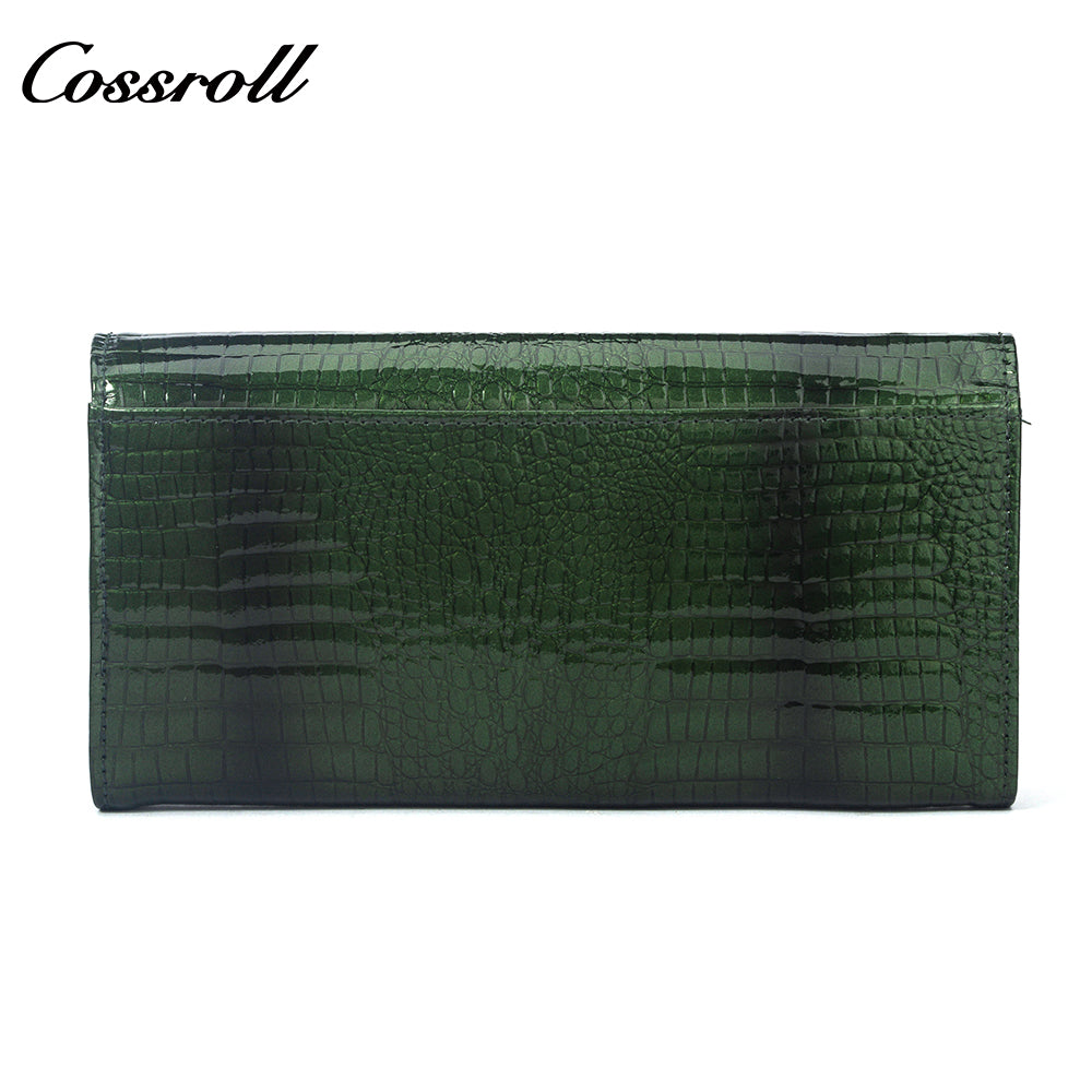 Europe and the United States crocodile leather patent leather wallet women's long money clip multi-card wallet manufacturers customized