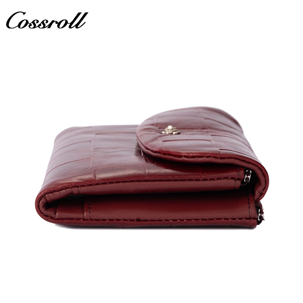 Genuine Leather Women's Wallet, Short Waxed Leather, Multiple Card Slots, ID and Coin Purse