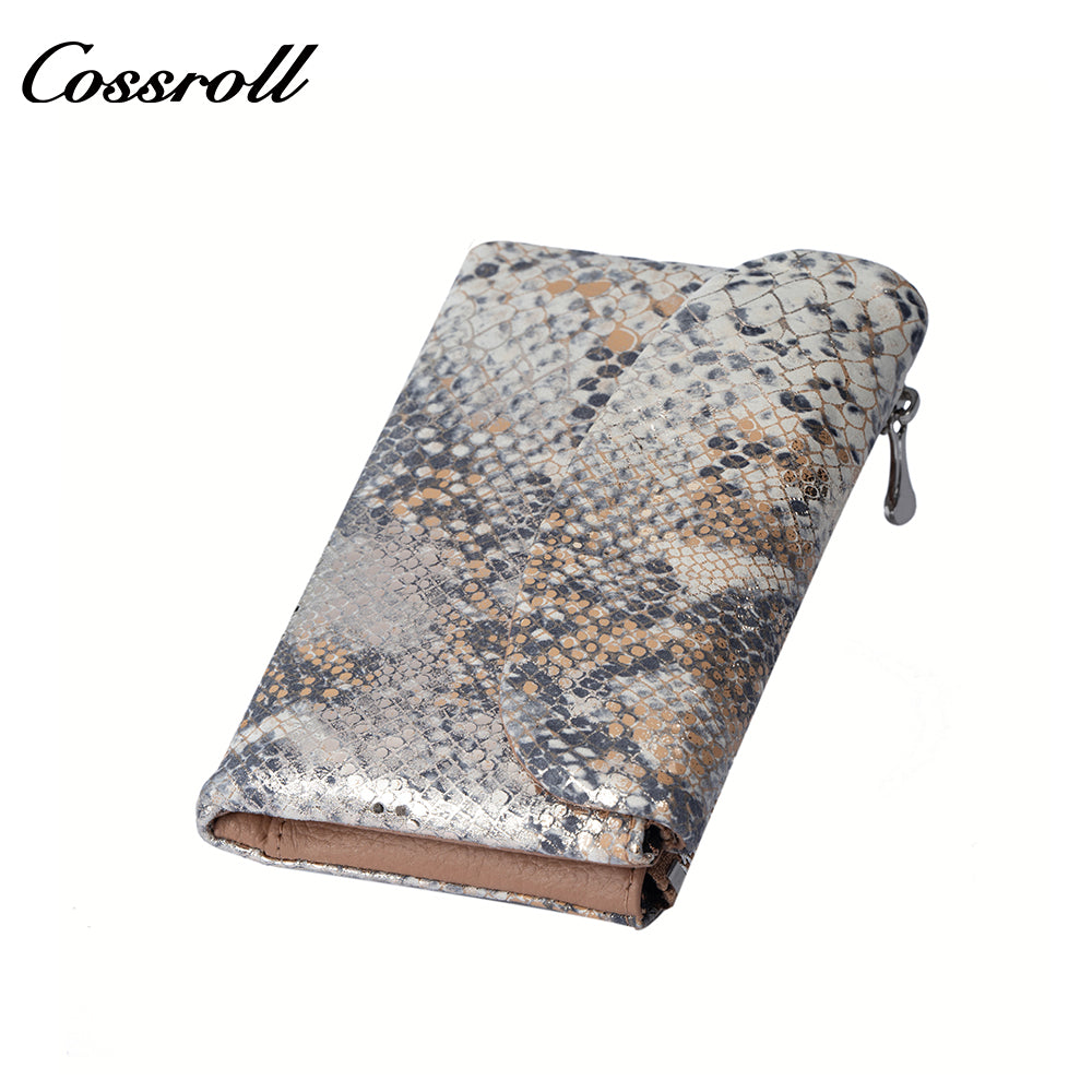Genuine Leather Women's Luxury Wallet, Snake Pattern, Multiple Card Slots, Zipper Coin Purse