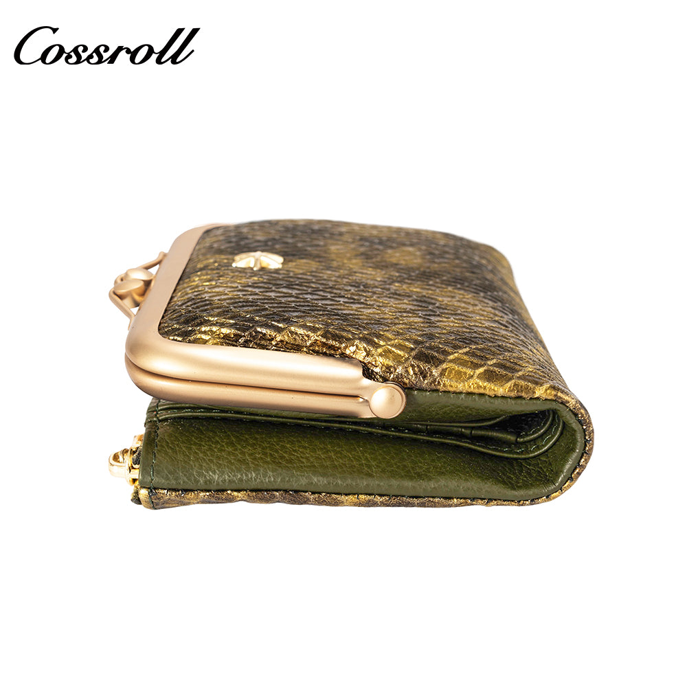 2024 new short serpentine leather wallet multi-function folding wallet card bag women