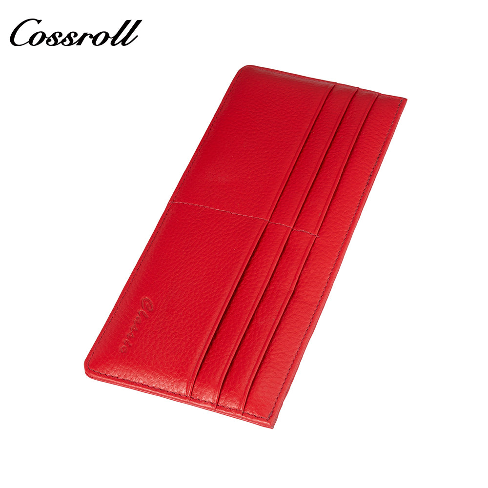 Long women's simple first layer cowhide solid color zipper card bag ultra-thin purse purse Fashion design sense cowhide