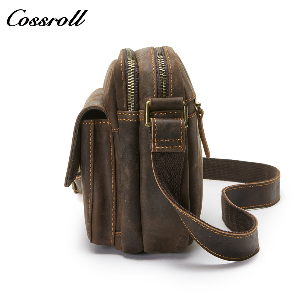 Europe and the United States fashion retro oblique backpack cowhide handbag wild horse leather men's single shoulder layer cowhide crossbody bag side backpack