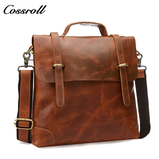 Crazy horse leather shoulder bag Men's fashion leather crossbody bag Business men's bag briefcase three-purpose bag