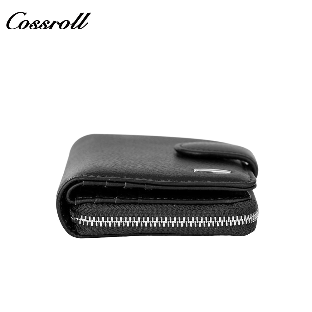 Men's Wallet Cowhide England Business Men Solid Color Photo ID Coin Zipper Short Wallet