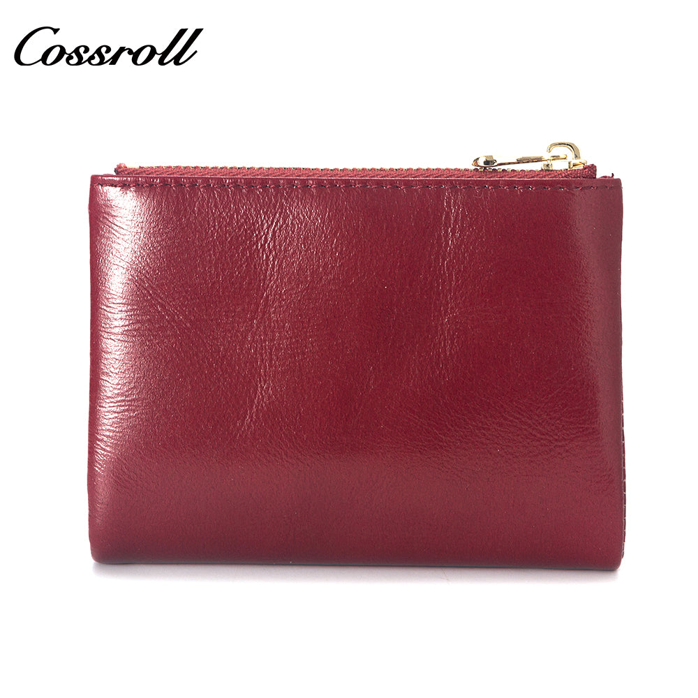 New leather women's long purse zipper wallet Large capacity waxed cowhide coin purse card bag factory custom