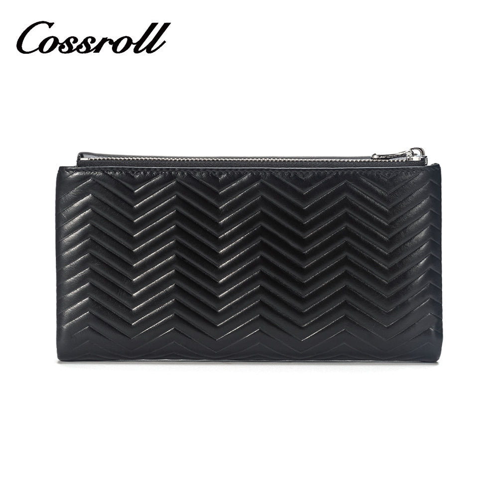 Black printed women's genuine leather wallet