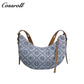 Women's Vintage All-Over Jacquard Crescent Underarm Bag, Denim Print Shoulder Bag with Adjustable Strap, Monogram Casual Mini Handbag for Daily Commute